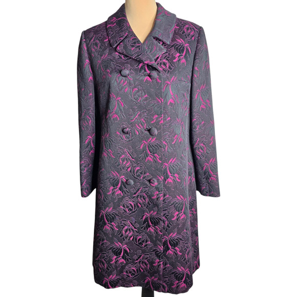 Kingsley Jackets & Blazers - Vintage 1960s Brocade‎ Tapestry Double Breast Overcoat Purple Black